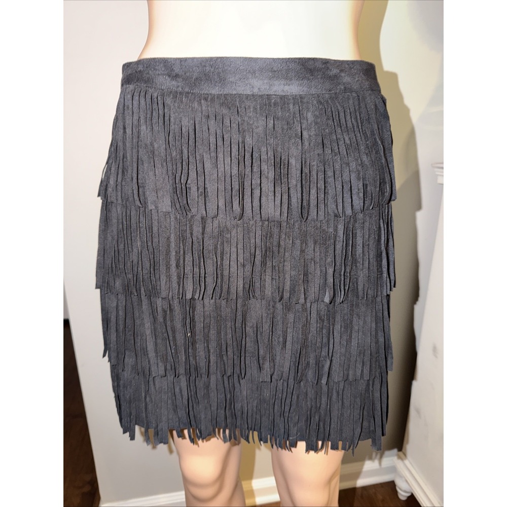 Abercrombie Fitch Black Faux Suede Skirt 4 Full Fringe Festival Western Cowgirl